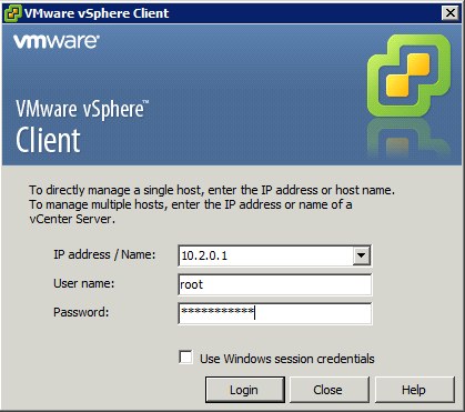 vSphere Client connect