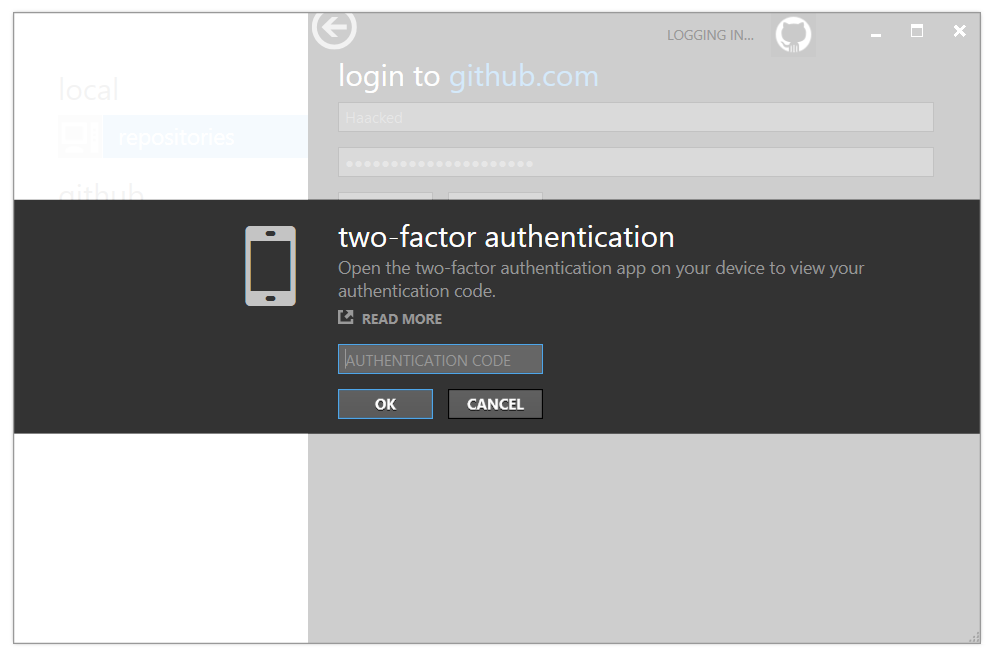 GitHub for Windows asking for 2FA Code