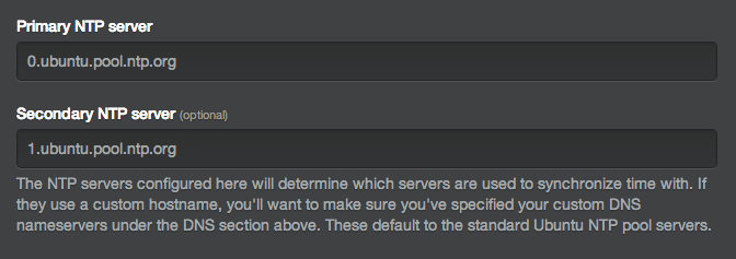 Primary and secondary NTP servers