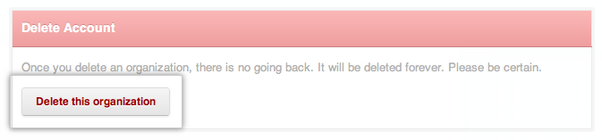 Delete this organization button
