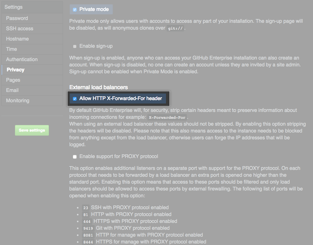 Checkbox to allow the HTTP X-Forwarded-For header