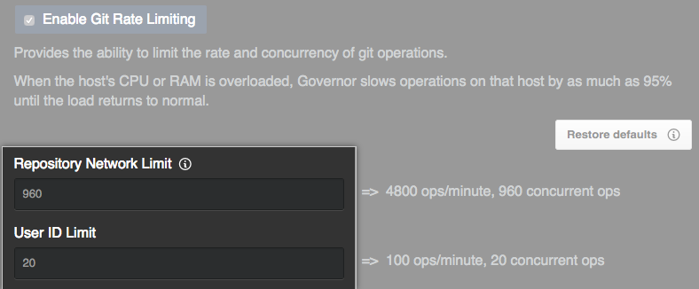 Fields for repository network and user ID limits