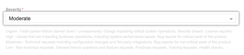 Severity drop-down menu