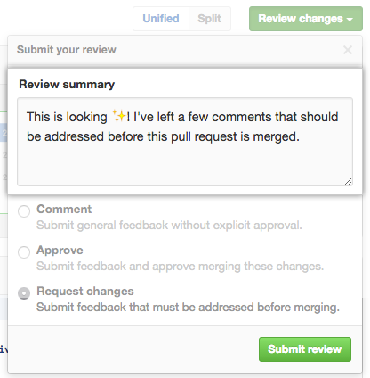 Review summary comment window