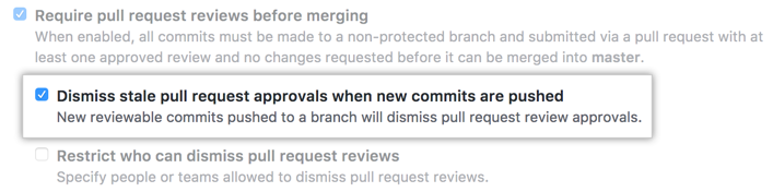 Dismiss stale pull request approvals when new commits are pushed checkbox