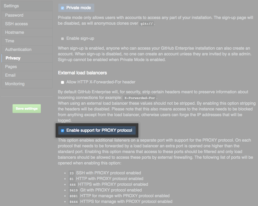 Checkbox to enable support for PROXY protocol