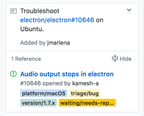 Project board card showing a preview of the issue or pull request you referenced in the note