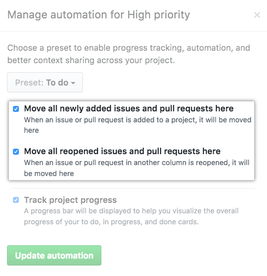 List of options for automating the column