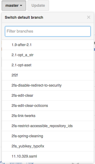 Default branch dropdown selector