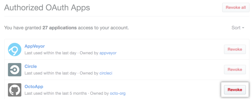 List of authorized OAuth Apps