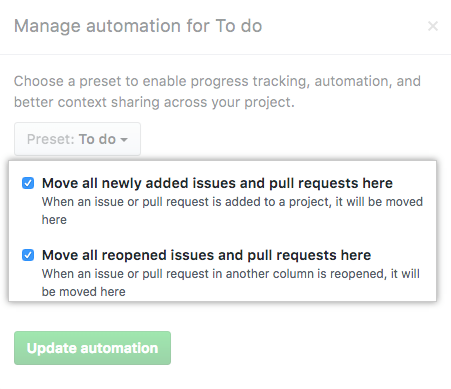 List of options for automating the column