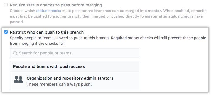 Branch restriction checkbox