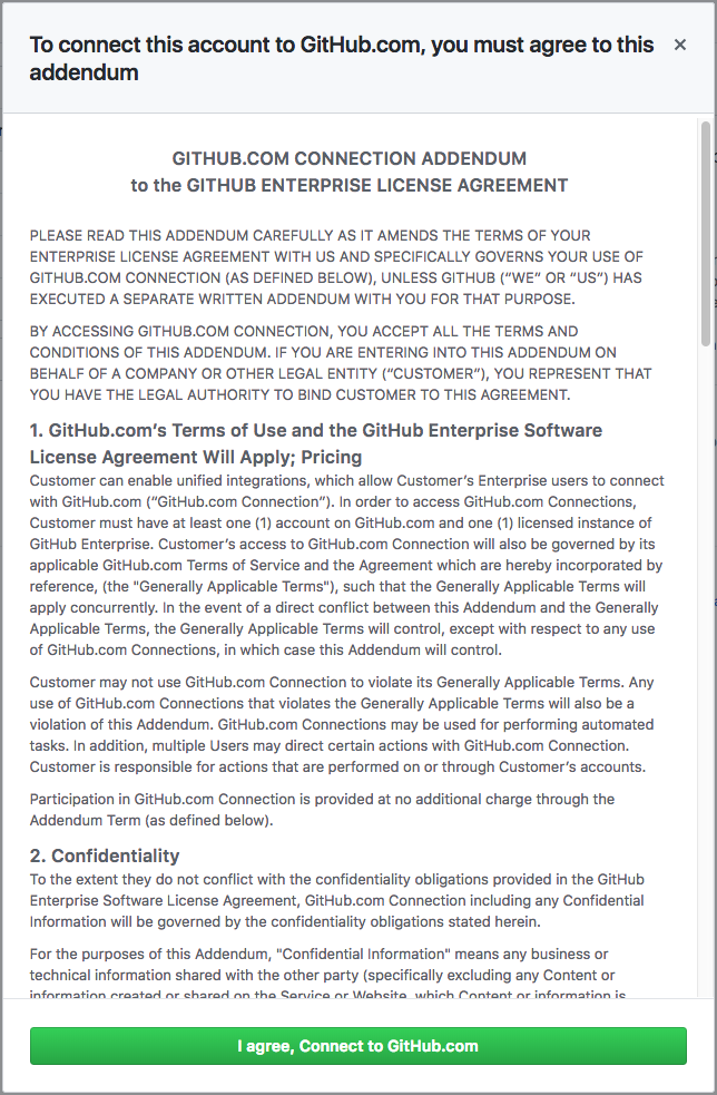 GitHub.com Connection 補遺、および同意して GitHub.com に接続するボタン