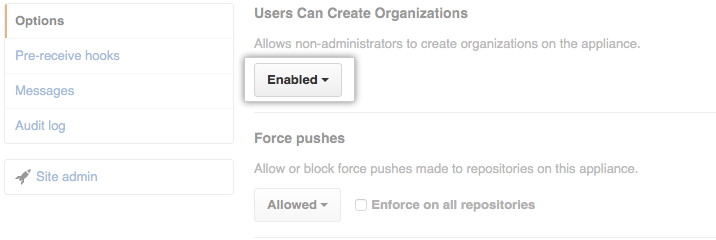 Users can create organizations 下拉菜单