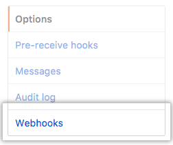 Webhooks tab in the left sidebar of the Admin center