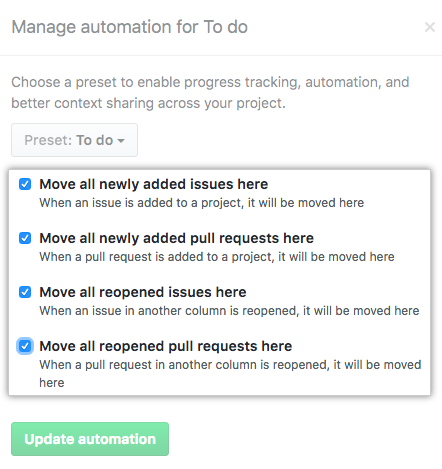 List of options for automating the column