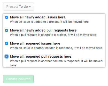 List of options for automating the column