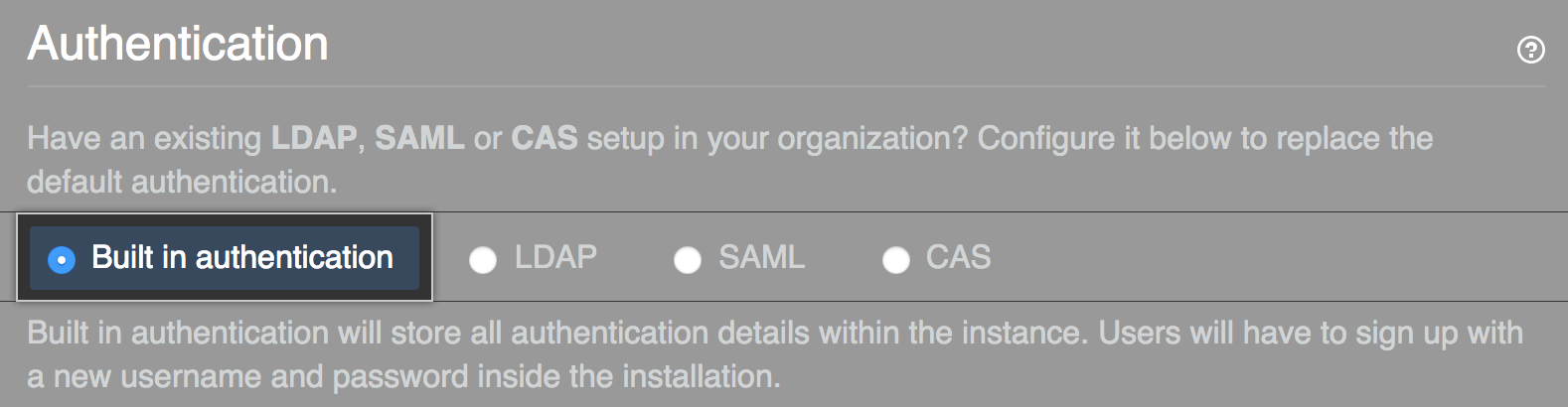 Opção Select built-in authentication (Selecionar autenticação integrada)