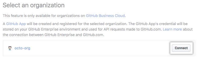 Connect button next to organization on GitHub.com