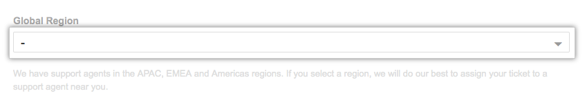 Global Region drop-down menu