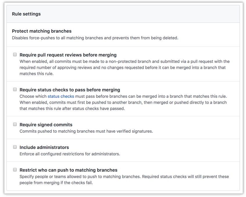 Protected branch rule settings