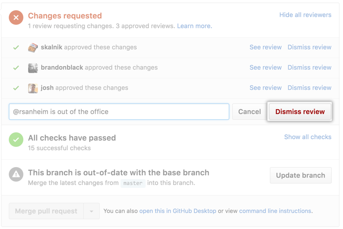 Dismiss review button