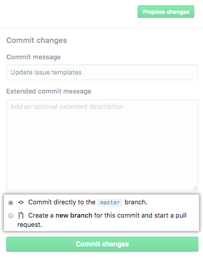 Commit do modelo de problema com opção para mestre ou abrir pull request