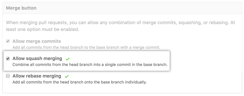 Commits de combinação por squash da pull request