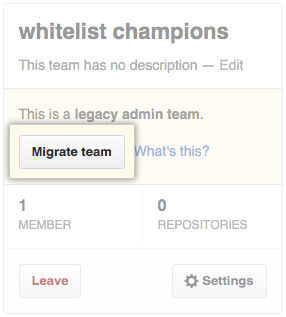 Botão Migrate team (Migrar equipe)