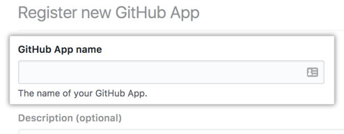 Campo de nombre de app de GitHub