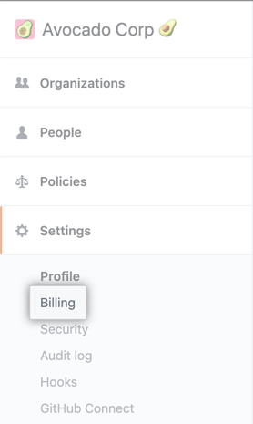 Billing tab in the enterprise account settings sidebar