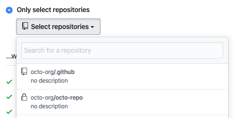 Menú desplegable para seleccionar repositorios