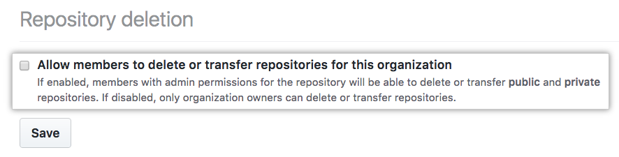 Checkbox to allow members to delete repositories