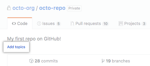 Add topics link on a repository's main page