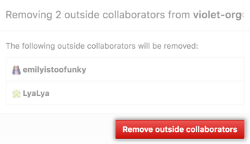 削除される外部コラボレーターのリストおよび [Remove outside collaborators] ボタン