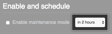 メンテナンス時間枠を 2 時間でスケジュール設定するオプションが選択されたドロップダウンメニュー