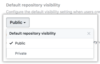 Menu suspenso para definir a visibilidade padrão do repositório da instância