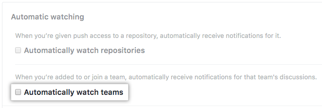 Checkbox for automatically watching teams
