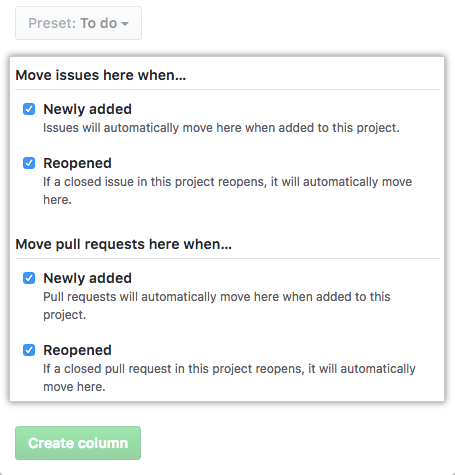 List of options for automating the column