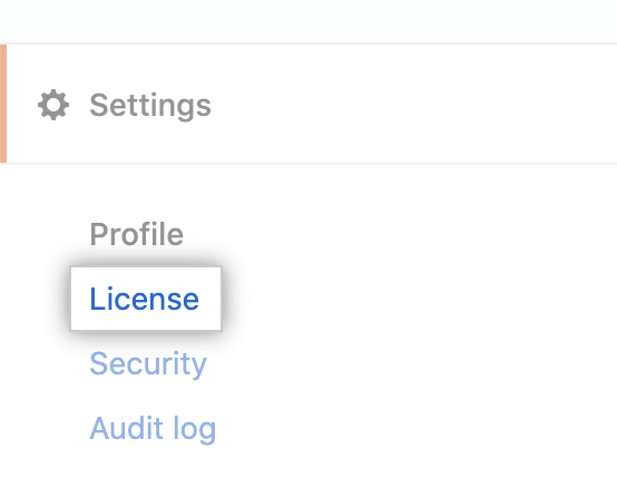 "License" tab in the enterprise account settings sidebar