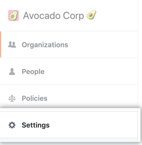 Settings tab in the enterprise account sidebar