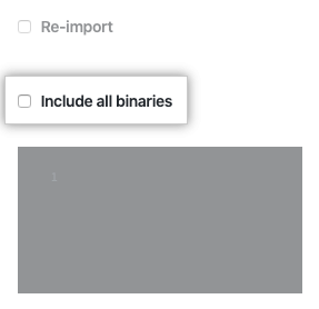 Casilla de verificación para incluir todos los binarios