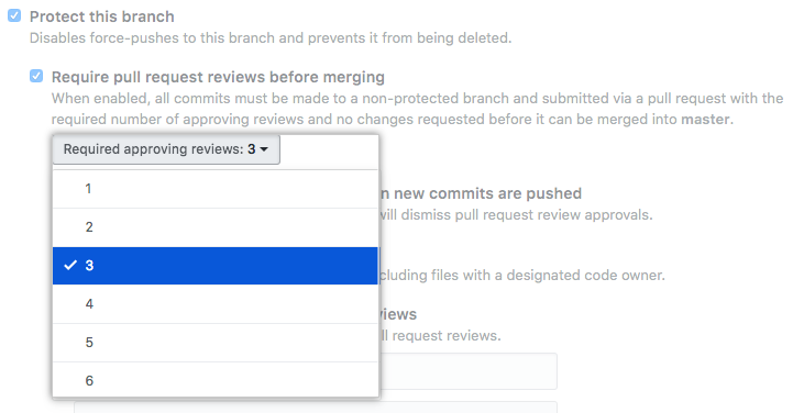 Drop-down menu to select number of required review approvals