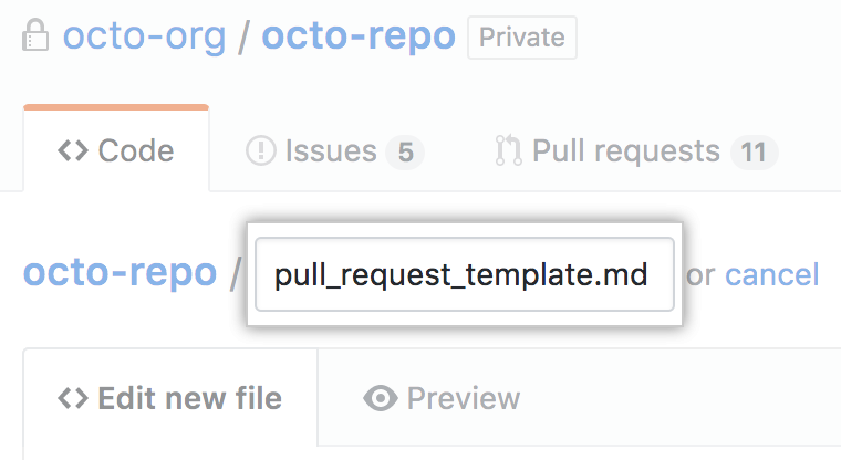 New pull request template name in root directory