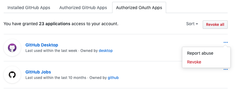 List of authorized OAuth Apps