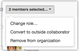 メンバーを外部コラボレーターに変換するオプションのあるドロップダウンメニュー