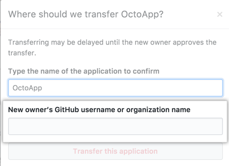 Field to enter the user or org to transfer to