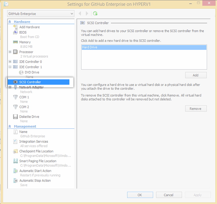 SCSI Controller menu option