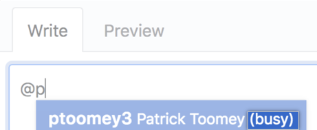 At-mentioned username shows "busy" note next to username