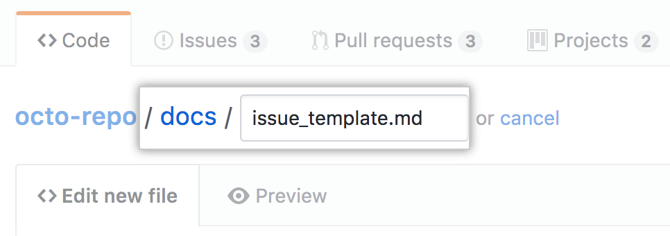 New issue template in docs directory